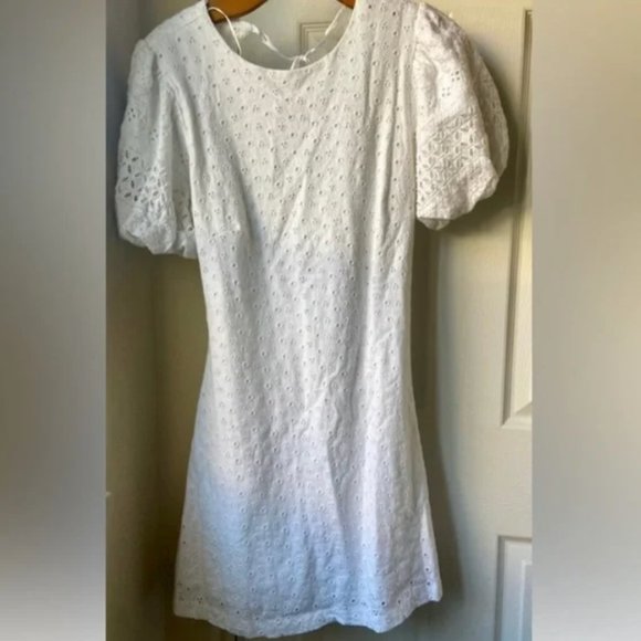 NWT FREE PEOPLE White Puff Sleeve Eyelet Dress - Picture 2 of 7